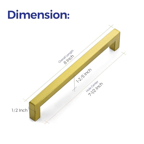 Image of Ravinte 40 Pack 7-1 /2 Inch Kitchen Square Cabinet Handles Brushed Brass Pulls Gold Drawer Pulls Kitchen Cabinet Hardware for Cupboard Drawer Handles
