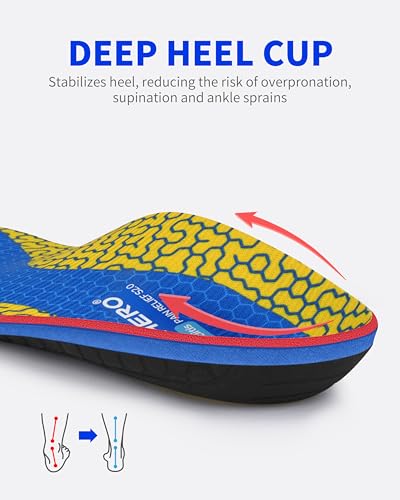 Image of WalkHero Plantar Fasciitis Insoles, High Arch Support for Pain Relief | Orthotic Inserts for Flat Feet, Deep Heel Cup & Cushioning, All Day Comfort for Work Shoes (Mens 14-14.5)