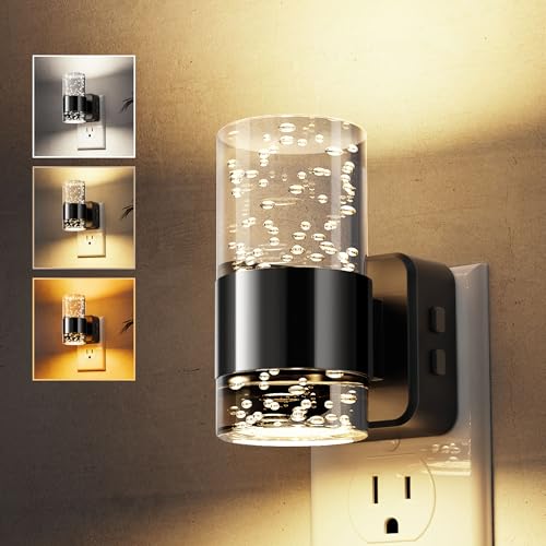 Image of L LOHAS LED Night Lights Plug into Wall, Dimmable Night Light with Dusk-to-Dawn Sensor, Cool White /Soft White /Amber 3 Color Light, Adjustable Brightness, Bubble Nightlight with Rotatable Plug Hallway