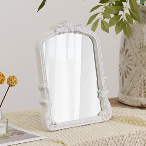 Image of Vintage Vanity White 9.5x12 Small Dresser Table Arch Stand Mirror