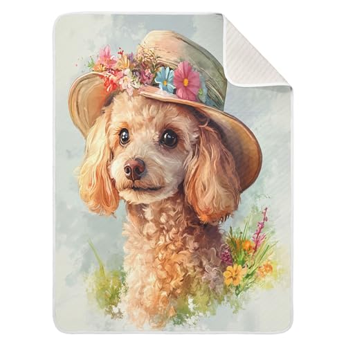 Burbuja Blonde Dog Wearing Hat Baby Blanket for Boys Girls, Nursery Soft Warm Swaddling Receiving Baby Blankets, 30x40 in Toddler Blanket