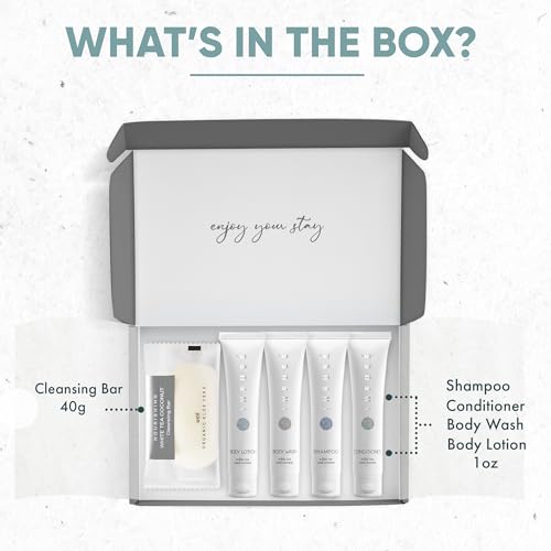 Infuse Amenity Kit | Hotel Bulk Toiletries | 1 oz Shampoo, Conditioner, Lotion, Body Wash, Cleansing Bar Soap for Guest Hospitality Vacation Rentals | 1 Set/Case