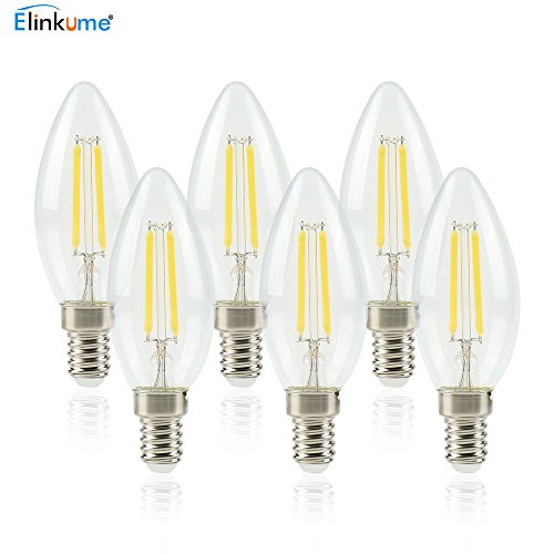 ELINKUME 6pcs LED Kerzenlampe 6W ersetzt 50W, E14, Kaltweiß 6500K, 440 Lumen, Kerze, E14 Fassung und 4 Docht