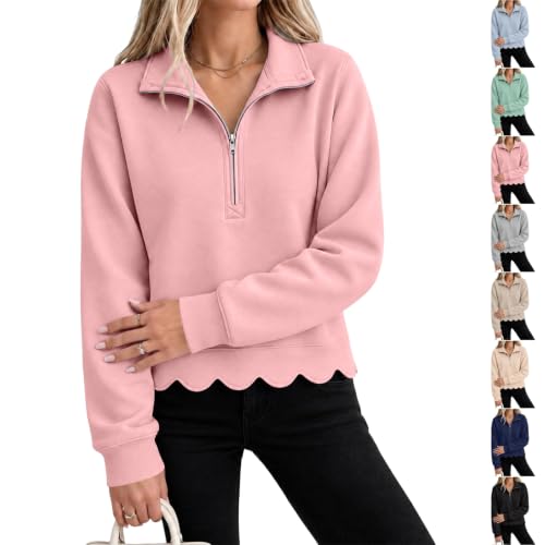 Women Sweatshirt Half Zip Scalloped Hem Oversized Long Sleeve Fall Pullover - image 1