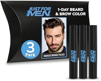 Just for Men 1-Day Beard & Brow Color, Temporary Color for Beard and Eyebrows, For a Fuller, Well-Defined Look, Up to 30 Applications, Darkest Brown/Black, Ships in Eco-Friendly Packaging (Pack of 3)