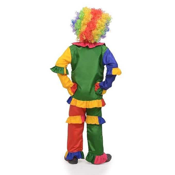 Image of Joker Colorful Clown Fancy Dress Costume for Kids With Nose & Wig Multi-Color Top & Bottom, Ideal for Theme Parties | Annual Functions | Festivals & Competitions