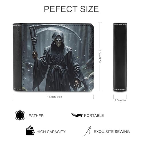 Slim Leather Wallet for Men - Grim Reaper Bifold Credit Card Holder with Money Clip & 6 ID Window2