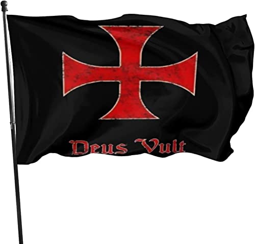 Drapeau 90x150cm, Croix Des Templiers Des Chevaliers Deus Vult Drapeau De Bienvenue Couleurs Vives Bannière De Drapeaux 2 Œillets Métalliques Grand Drapeau, Pour D'Intérieur, Jardin