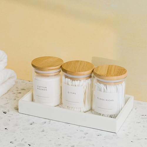 Mini-Glass-Apothecary-Jars-Bathroom-Container-Set-Bathroom-Organizers-and-Storage-Bathroom-Decor-with-Bamboo-Lids-Small-Kitchen-Containers-For-Cotton-Balls-Pads-and-Swabs-10-oz-Set-of-3 Mini Glass Apothecary Jars Bathroom Container Set Bathroom Organizers and Storage Bathroom Decor with Bamboo Lids Small Kitchen Containers For Cotton Balls Pads and Swabs 10 oz Set of 3