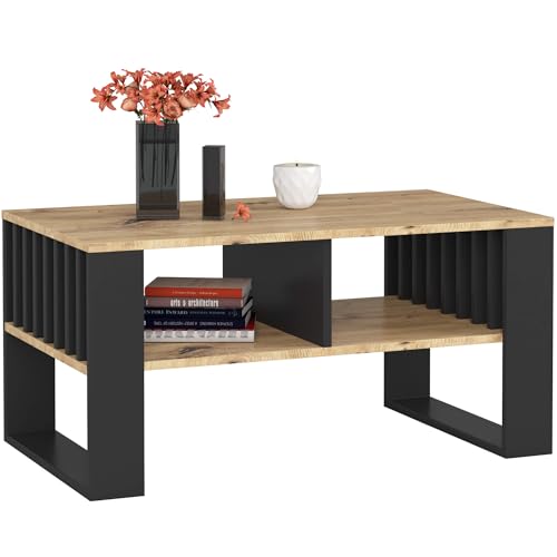 AKORD Table de Salon avec 2 étagères Rockford | 92 x 45 x 53 cm | Table Basse Design Moderne | Tables Basses de Salon | Tableau Meuble de Rangement | Panneau...