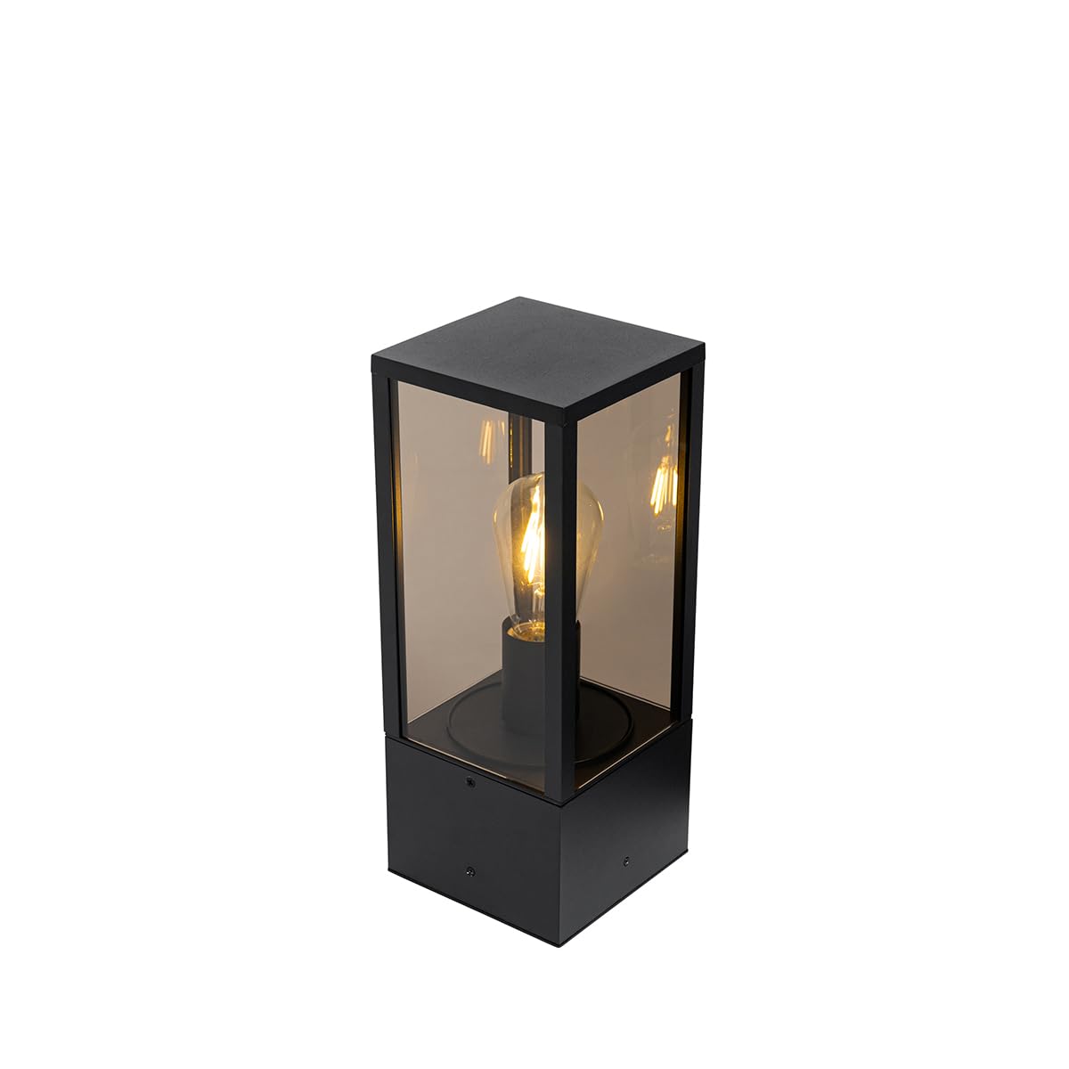 Qazqa Modern außen Pollerleuchte, Wegeleuchte, Pollerlampe für den Garten - Charlois - Schwarz mit Rauchglas, max. 40W, Geeignet für LED, 40cm, IP44, Rechteckig