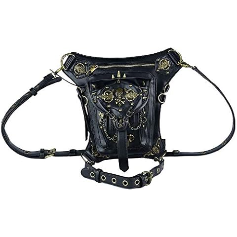 AlwaySky PU Leather Steampunk Waist Bags Gothic Personalized Bag Men and Women Hiking Fanny Pack Mini Travel Pockets Black Cover