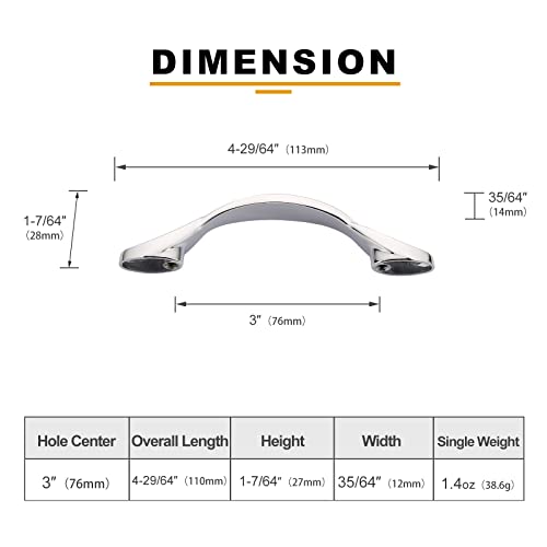 Image of Asidrama 10 Pack 3 Inch(76mm) Polished Chrome Kitchen Cabinet Handles, Cabinet Pulls Kitchen Cabinet Hardware for Cupboard Drawer Pulls