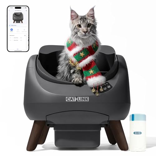 CATLINK Lettiera Autopulente per Gatti, Design Aperto con Ingresso dall'Alto, Wi-Fi 5 GHz, Capienza XL 12L, Compatibile con Tutti i Tipi di Sabbia, Ideale per Famiglie con Più Gatti(Grigio antracite)