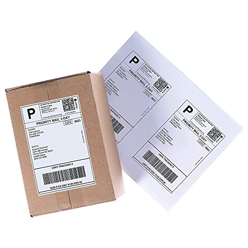 Image of Half Sheet 8.5x5.5inch Shipping Mailing Label 4000 Counts, 2 Labels Per Sheet 8.5 x 11 for Laser & Inkjet Printer, Permanent Adhesive Label Square Corner (2000 Sheets)