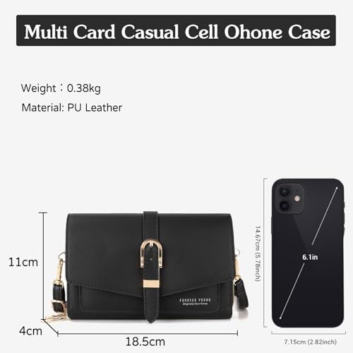 PORRASSO Elegant Wallet Crossbody Phone Bag Women's Shoulder Bag Clutch Purse Bag PU Wallet for Party Wedding Travelling Black3