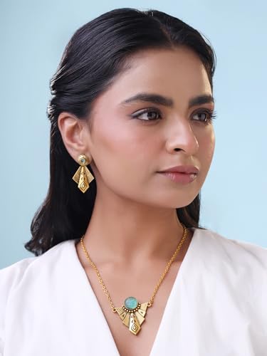 Image of Yellow Chimes Jewellery Set for Women | Gold Plated Chain Necklace Set for Girls | Fashion Golden Studded Stone Jewellery Set | Birthday Anniversary Gift for Women Wife