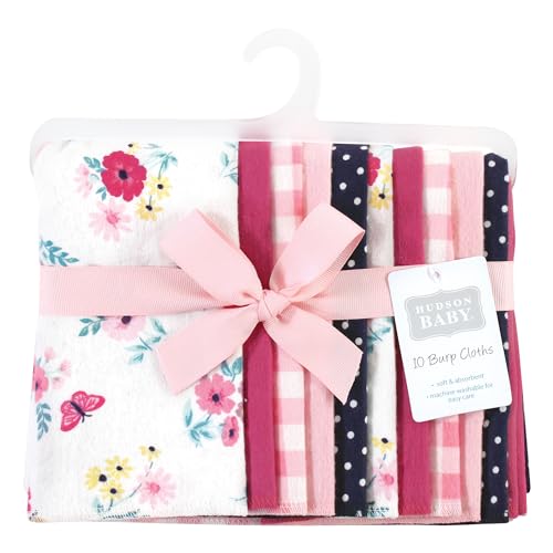 Image of Hudson Baby Unisex Baby Cotton Poly Flannel Burp Cloths, Butterfly Floral 10-Pack, One Size