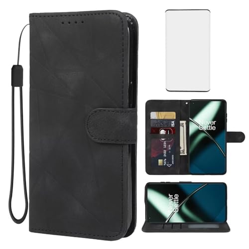 Wanyuexes Étui portefeuille pour OnePlus 11, One Plus 11 5G PHB110 avec protection d'écran en verre trempé, toucher peau PU à rabat avec porte-cartes de...