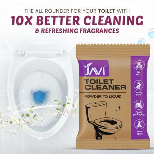 Image of Javi Plant Based Toilet Cleaner | Non-Toxic, Eco-Friendly and Biodegradable | Elimimates Yellow Stains Limescale & Germs | Plastic free Packaging | Powder to liquid | 4Sachet = 2lit