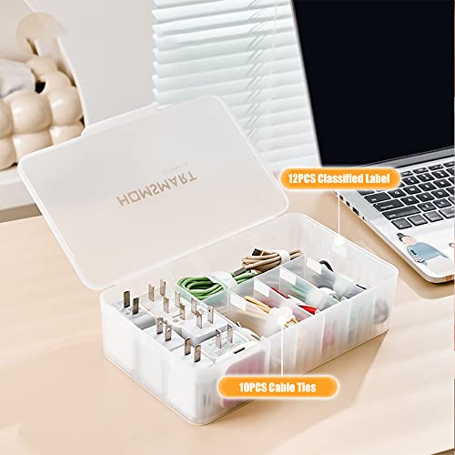 STARRY G Cable Tidy Box with Lid, 7 Grids Cable Organizer Box, Cable Management Box, Extra Large Storage Box for Data Cables, Charging Plug, Desktop Sundries, Free 10 Sorting Stickers&10 Cable Ties - Image 4