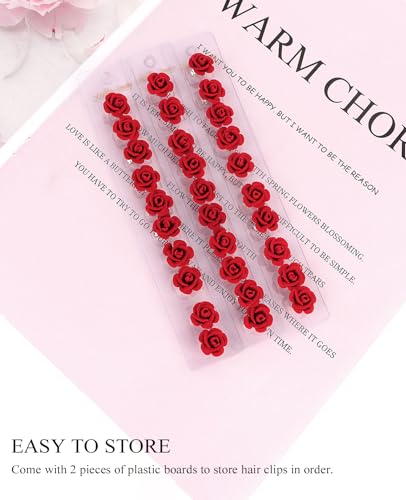 Set de 30 pinzas pequeñas decorativas de flor roja para cabello miniatura 5