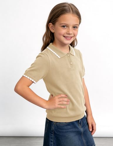 Image of Girls Short Sleeve Polo Shirt V Neck Button Down Shirts Summer Knit School Uniform Crop Tops