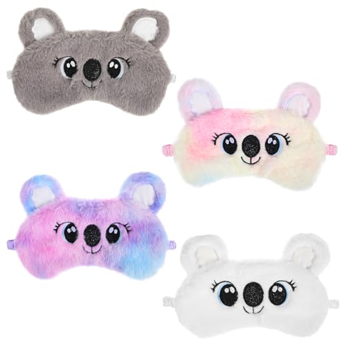Oruola 4 máscaras de dormir para niñas, máscara de dormir para niños, bonita máscara de dormir de koala, cómoda máscara de dormir de felpa con los ojos vendados en la parte trasera de satén, máscara