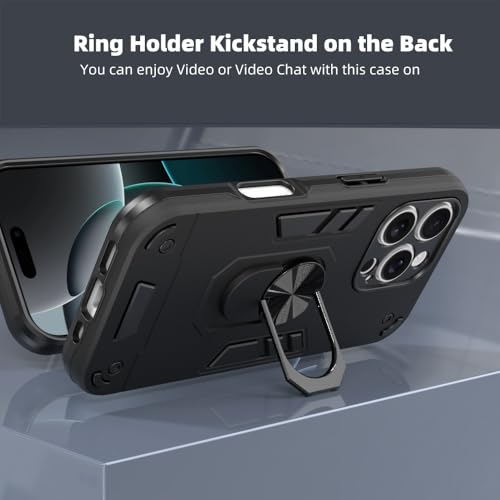 Image of NDCOM for iPhone 16 Pro Case | Premium iPhone 16 Pro Cover for Protection and Style | Shockproof Ring Holder Case Black