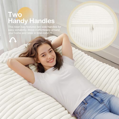 Image of 5FT Bean Bag Chair 5'Giant Bean Bag Chairs with Adults, Large Beanbag Chair | Bean bag Lounger with Machine Washable Cover Corded Plush Fabric, Comfy Chairs for Living Room Bedroom Dorm, Beige