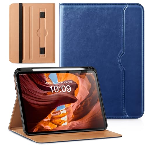 Akkerds Compatible for iPad (A16) 11th Generation Case 11 Inch 2025, for iPad 10th Generation Case 10.9 Inch 2022 with Pencil Holder, Protective Leather Business Stand Cover, Multiple Angles, Blue