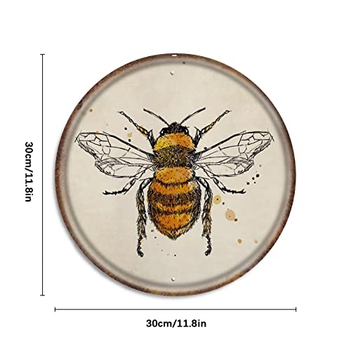 Bee Vintage Style Round Tin Sign Honey Bumblebee Metal Interesting Painting Aluminum Wall Decorative For Cafe Bar Pub Club Man Cave Rustic Farmhouse Garden Home Decor 12X12 Inch #TOP5