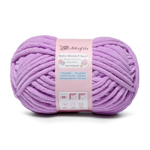Image of Light Purple 7.05 oz /98.4 yds Chunky Chenille Yarn for Crocheting, #7 Super Bulky Baby Blanket Yarn for Crocheting Soft, Fluffy Velvet Yarn for Knitting, Amigurumi Crochet Yarn for Crafts