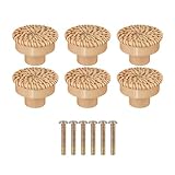 BE-TOOL 6PCS Rattan Dresser Knobs, Handmade Wooden Drawer Knobs, Easy to Install, for Cabinets, Furniture