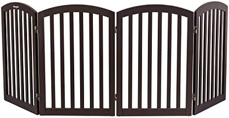Bonnlo 76cm Freestanding Pet Gate with 4 Foot Supporters for Dogs Puppy Indoor Staircase Doorway Configurable Folding 4 Panel Indoor Wood Doggy Fence/Divider, 207cm W, Brown