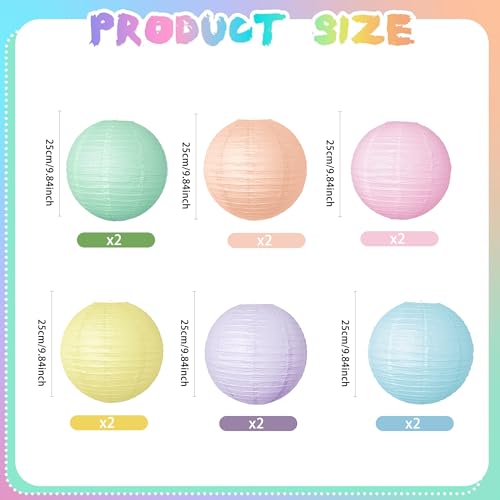 Image of Pastel Paper Lanterns Hanging Lanterns Decorative 12 Pcs Round Macaron Colored Paper Lanterns for Classroom Wedding Birthday Baby Shower Party