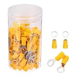 MECCANIXITY 100Pcs Insulated Ring Terminal RVS5.5-6 Battery Lugs 12-10AWG Electrical Crimp Terminals Eyelet Wire Connectors for Industrial, Electrical Wiring, Yellow