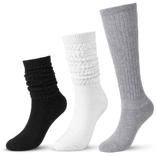 Slouchy Socks Women Slouch Knee High Boot Long Tube Socks 3 Pairs3