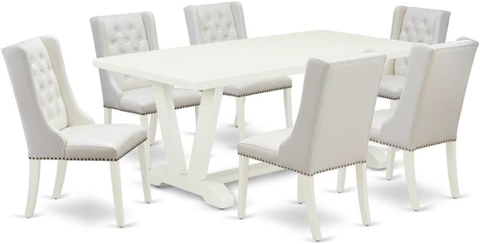 East West Furniture V027FO244-7 7 Piece Dinette Set Consist of a Rectangle Dining Room Table with V-Legs and 6 Light Grey Faux Leather Parson Dining Chairs, 40x72 Inch, Multi-Color