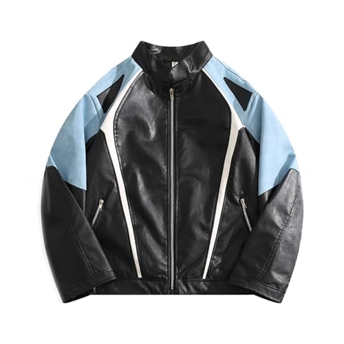 Veste en cuir homme patchwork noir style blouson motard urbain