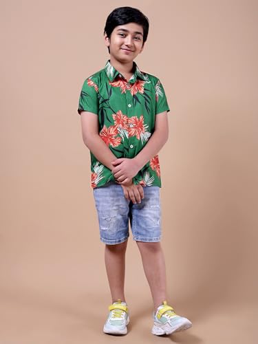 Image of Boys Printed Casual Shirt Short Sleeve Button Down Beach Shirt for Kids