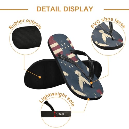STAYTOP American Flag and Bald Eagle Flip Flops Sandals of Men's & Women's,Sandals Beach Slippers Shower Slides2