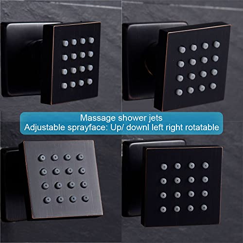 Ayivg Oil Rubbed Bronze Shower System 16 Inch Led Ceiling Mounted Full Body Shower System Shower Faucet Sets Complete With 4 Functions Thermostatic Shower Valve And 6Pcs Body Spray Can Run Together #TOP4