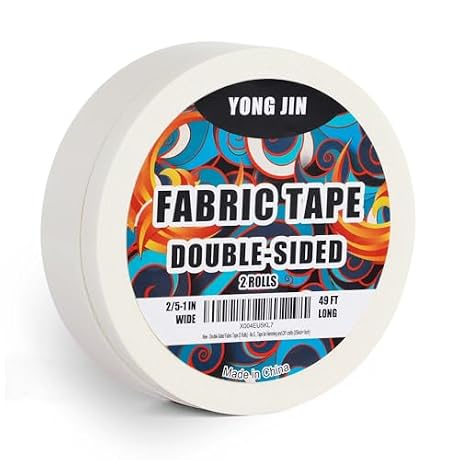 YONGJIN Double-Sided Fabric Tape (2 Rolls) - No Sewing or Ironing Required, Perfect for Quick Clothing Repairs, Fabric Bonding, Adhesive Cloth Tape for Hemming and DIY Crafts (2/5inch+1inch)