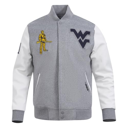 Pro Standard MENS COLLEGE WEST VIRGINIA UNIVERSITY COLLEGE CLASSIC CHENILLE VARSITY JACKET HEATHER GRAY/WHITE XL