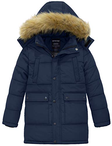 wantdo Boys' Winter Coat Long Puffer Jacket Warm Parka with Removeable Faux Fur Hood
