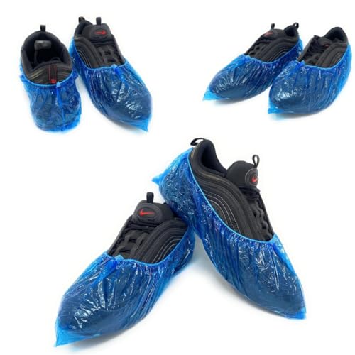100 cubrezapatos desechables PE 3 g. – Alta resistencia a los desgarros – Elástico reforzado – DPI Dispositivos de protección individual – Limpieza para la casa – Jardinería – Color azul transparente