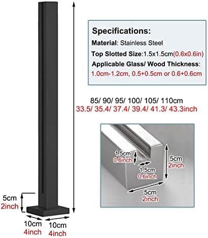 Glass Railing Post Kit for Commercial Outdoor Deck - Stainless Steel Balustrade System, Floor Standing Handrail, 90cm Height, Square Design, Durable & Stylish