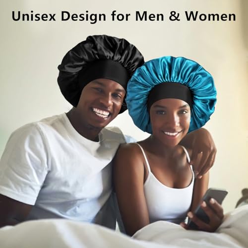 Image of 2pcs Bonnets for Men, Double Layer Hair Bonnet Satin Bonnet for Women Curly Hair Braids
