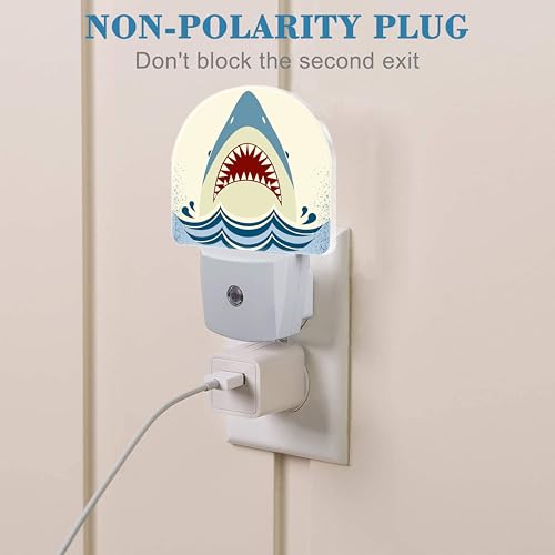 Image of Cartoon Shark Teeth Night Light for Kids, LED Night Light Plug into Wall with Dusk to Dawn Sensor for Girls Boys Women Men Room Decor, Hallway, Kitchen, Bathroom, Nursery, Stairs
